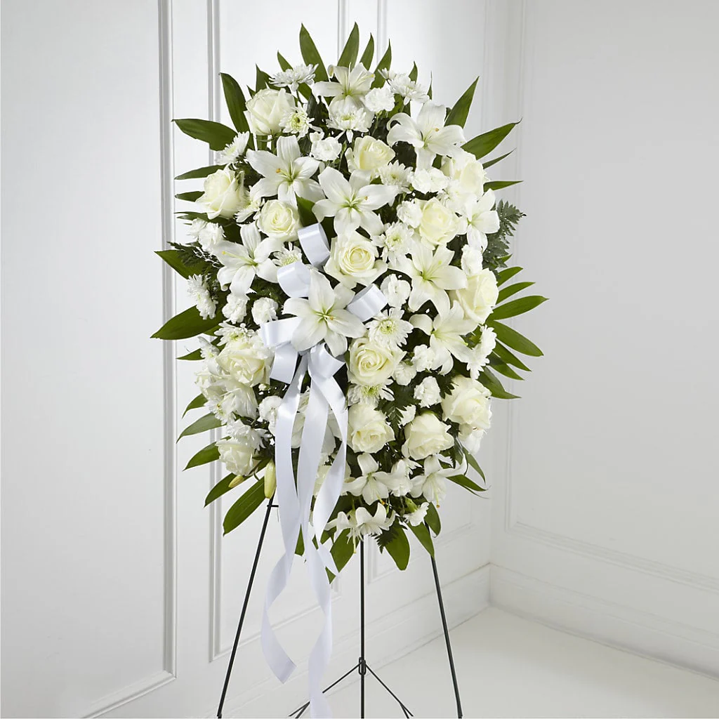 Exquisite Tribute Standing Spray-White Ribbon - Image 3