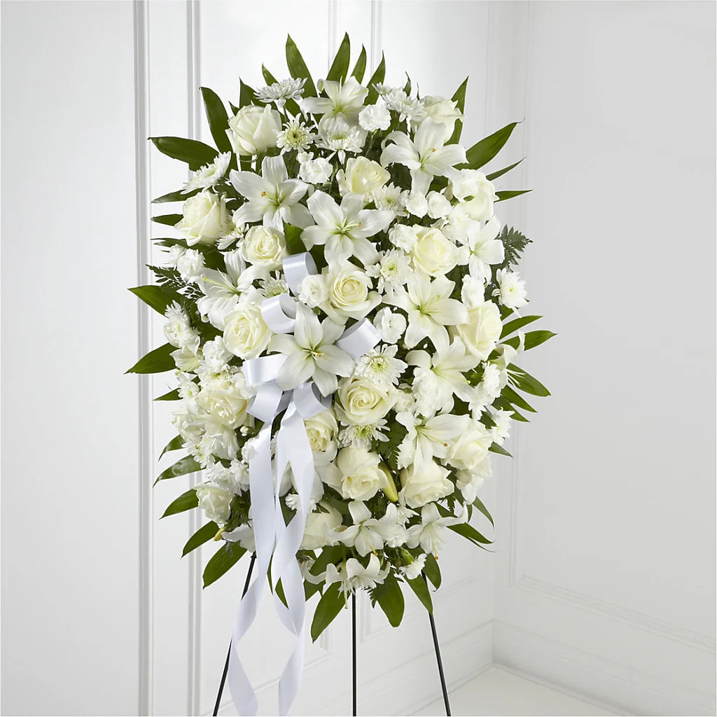 Exquisite Tribute Standing Spray-White Ribbon - Image 4