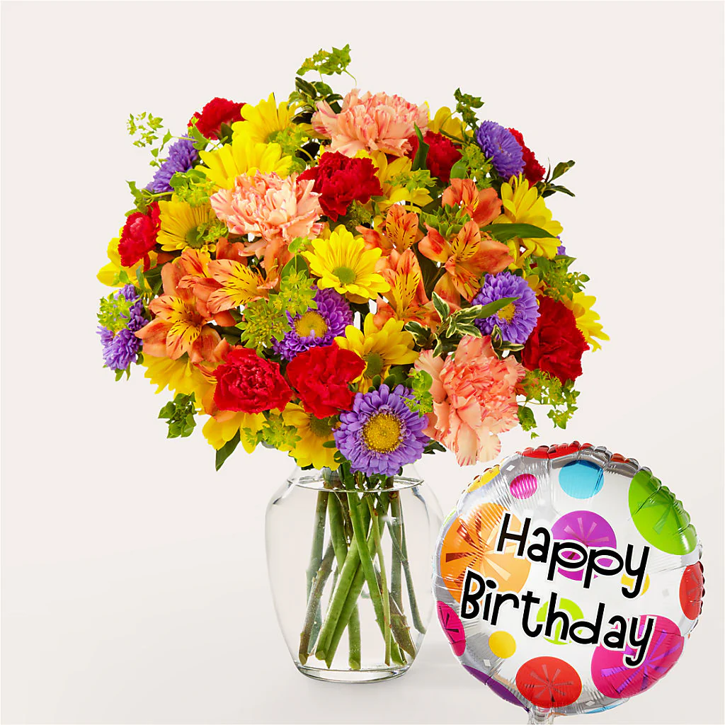 Kaleidoscope Bouquet with Birthday Balloon - Image 2