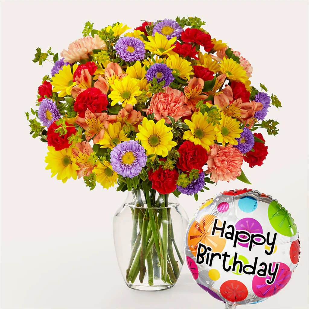 Kaleidoscope Bouquet with Birthday Balloon - Image 3